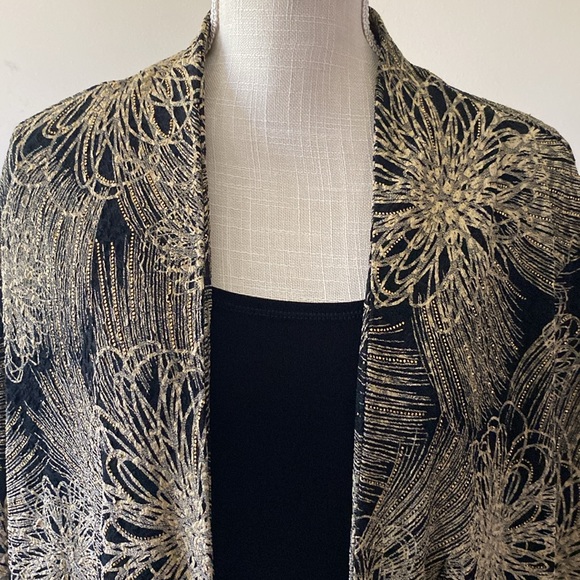 🌹JM Collection woman Jacket and Vest all in one black gold floral design sz 3X - Picture 3 of 13